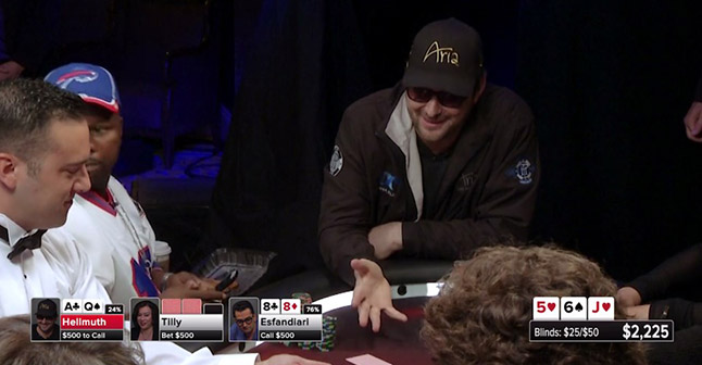Hellmuth reluctantly throws his cards to the muck